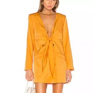 L' Academie Camille Button and Tie Front Satiny Look Blazer Mini Dress Small